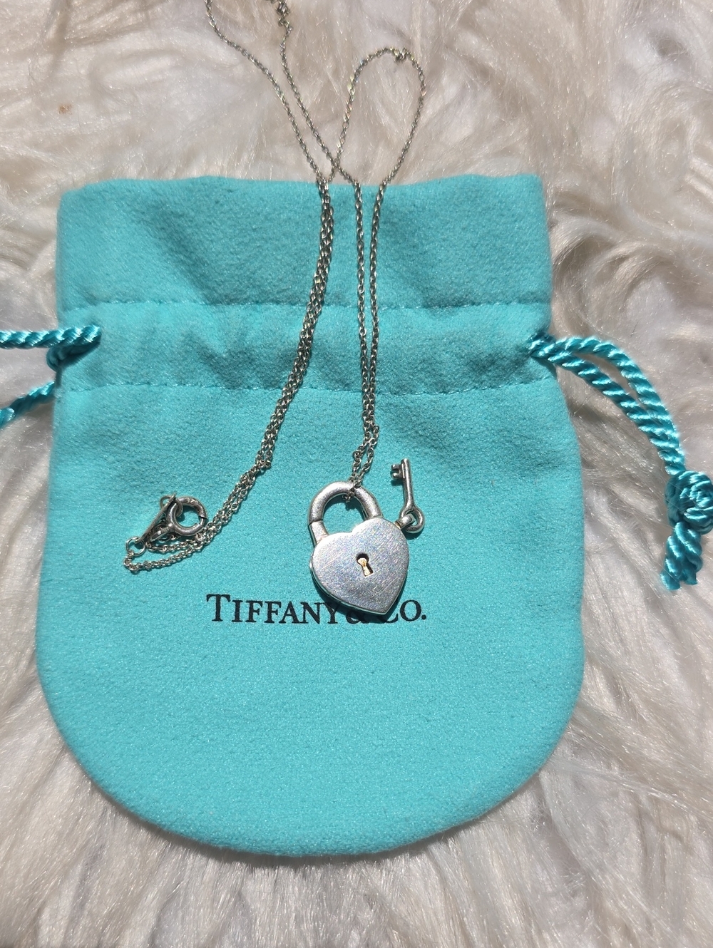 Tiffany & Co. Heart Lock & Key Necklace Sterling Silver 925 Padlock Pendant